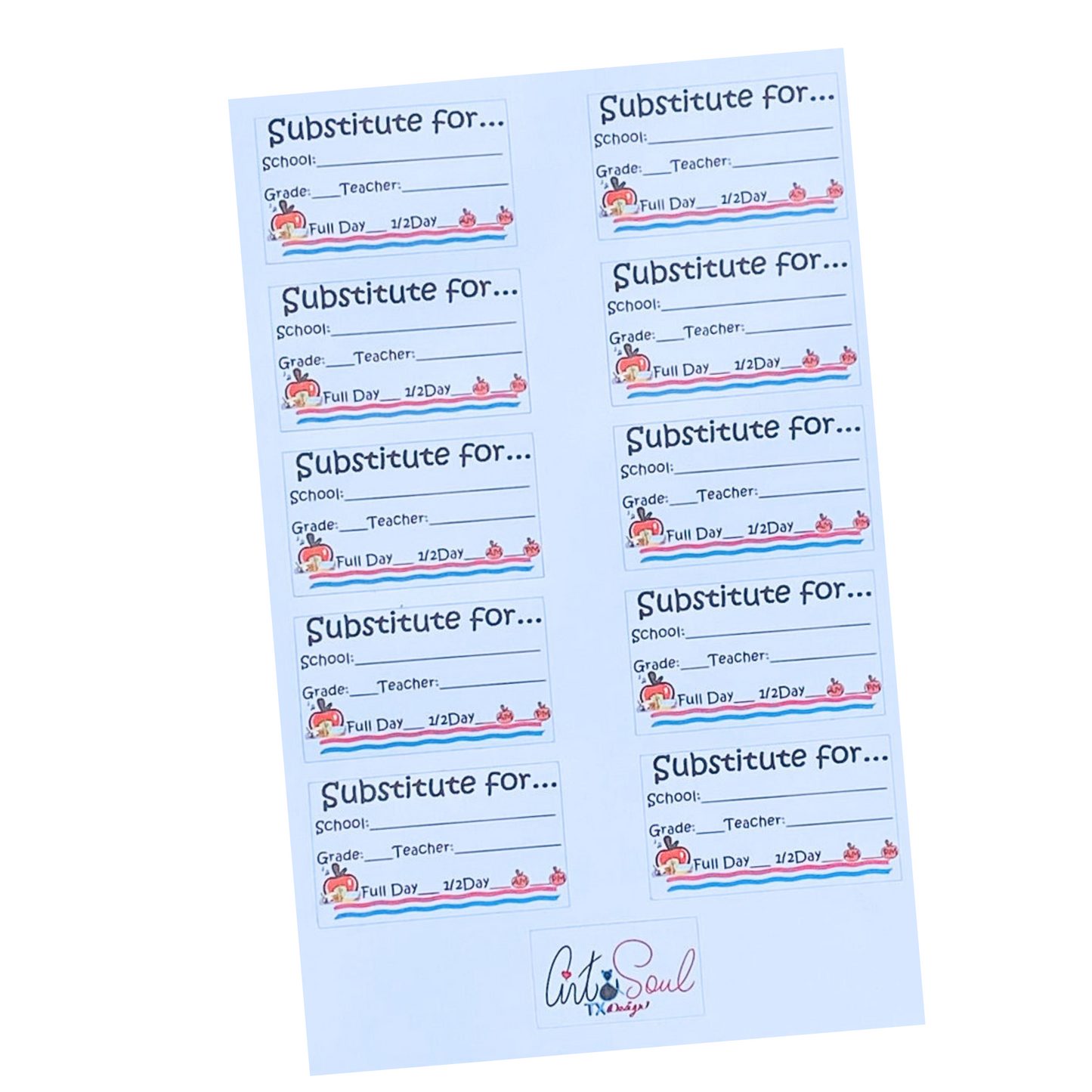 Substitute Teacher Planner Stickers