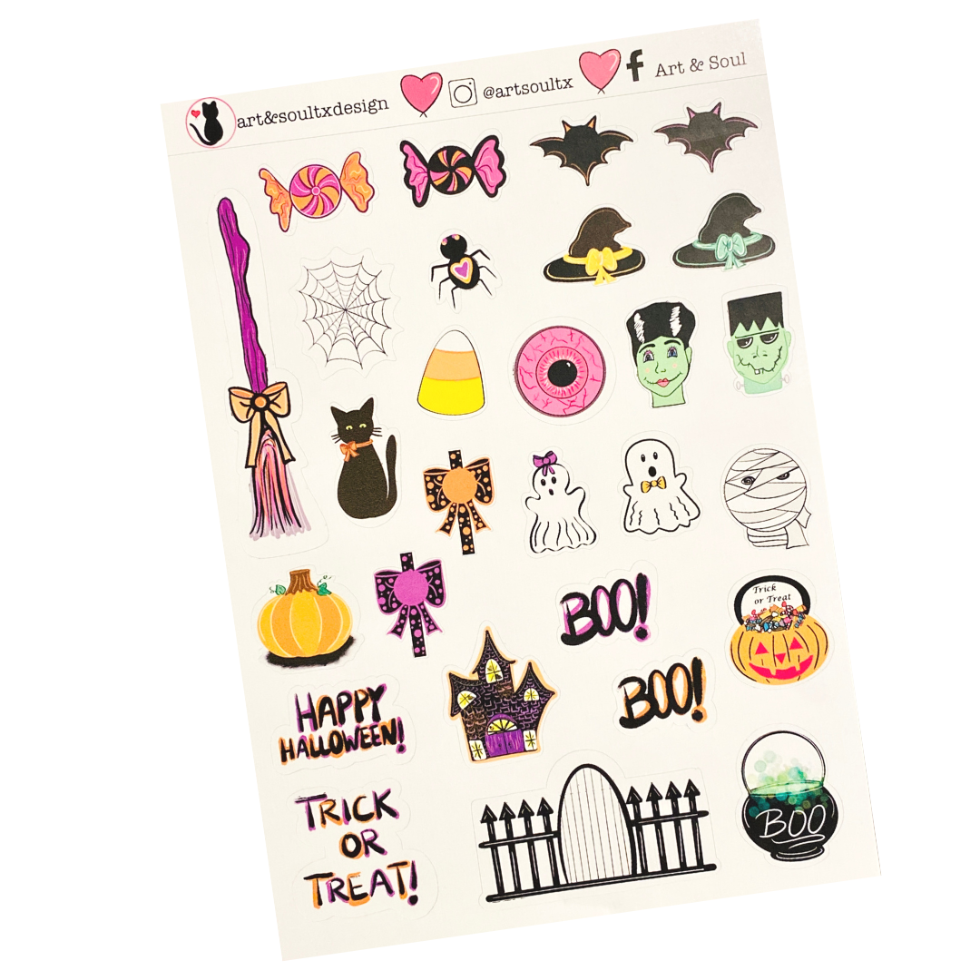 Spooky Halloween Planner Stickers: Witch, Ghost, Black Cat, and Candy Corn Stickers