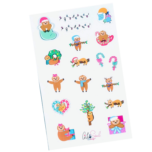 Sloth Christmas Countdown Sticker Sheet, 12 Days of Christmas