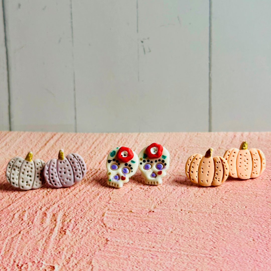 Pink Pumpkin Stud Earrings