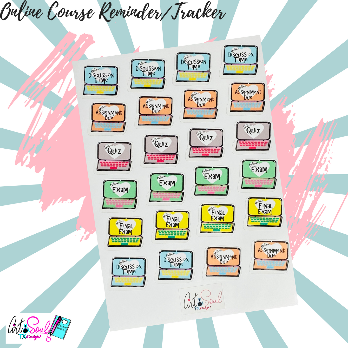 Online Course Study Stickers, Distance Learning Planner Sticker Sheet