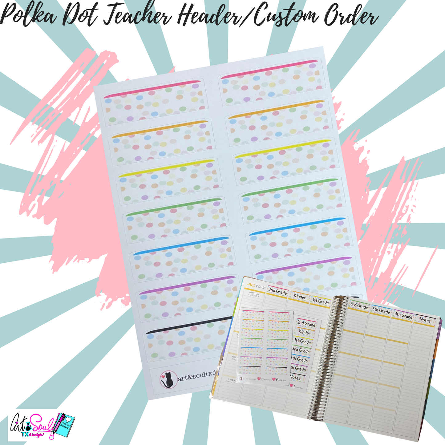 Custom Polka Dot Teacher Planner Headers