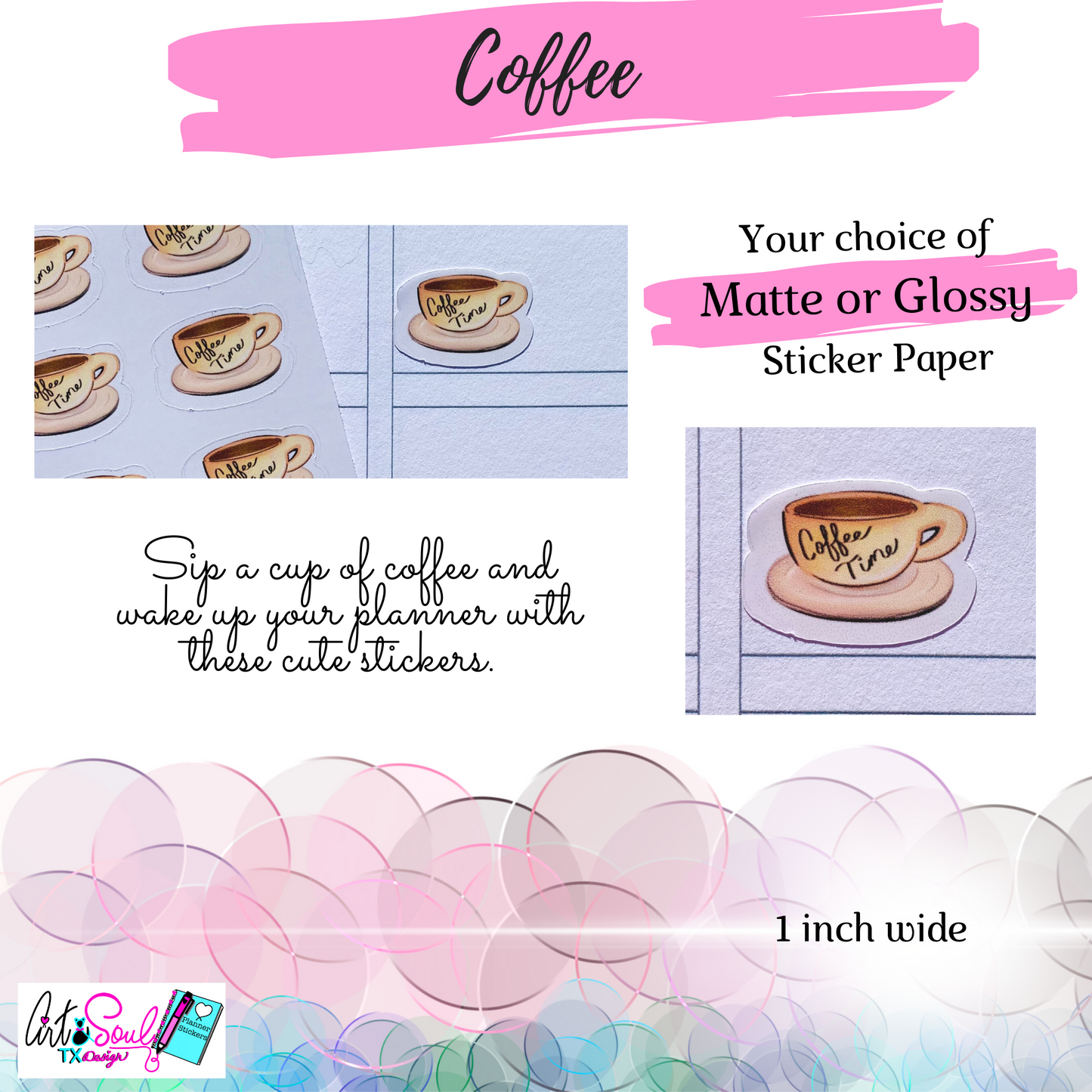 Coffee Planner Stickers, Café Life Planner Sticker Sheet