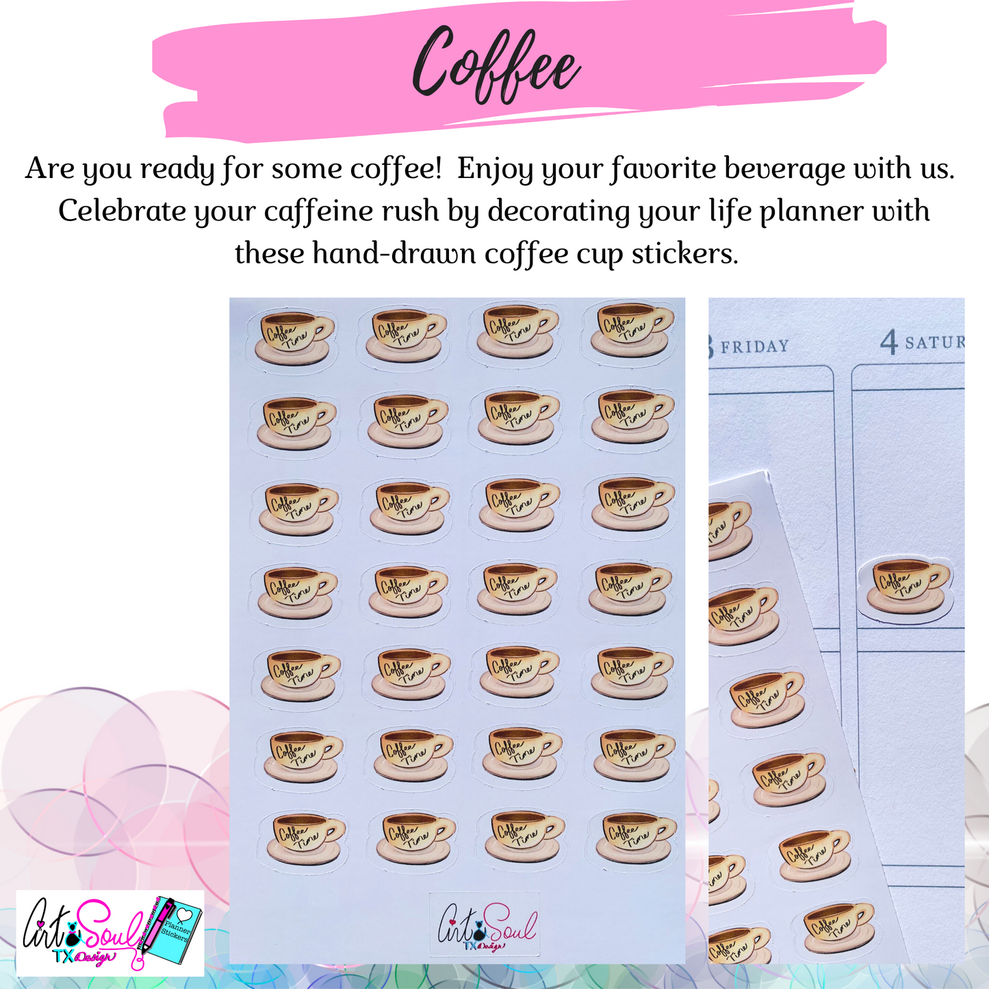 Coffee Planner Stickers, Café Life Planner Sticker Sheet