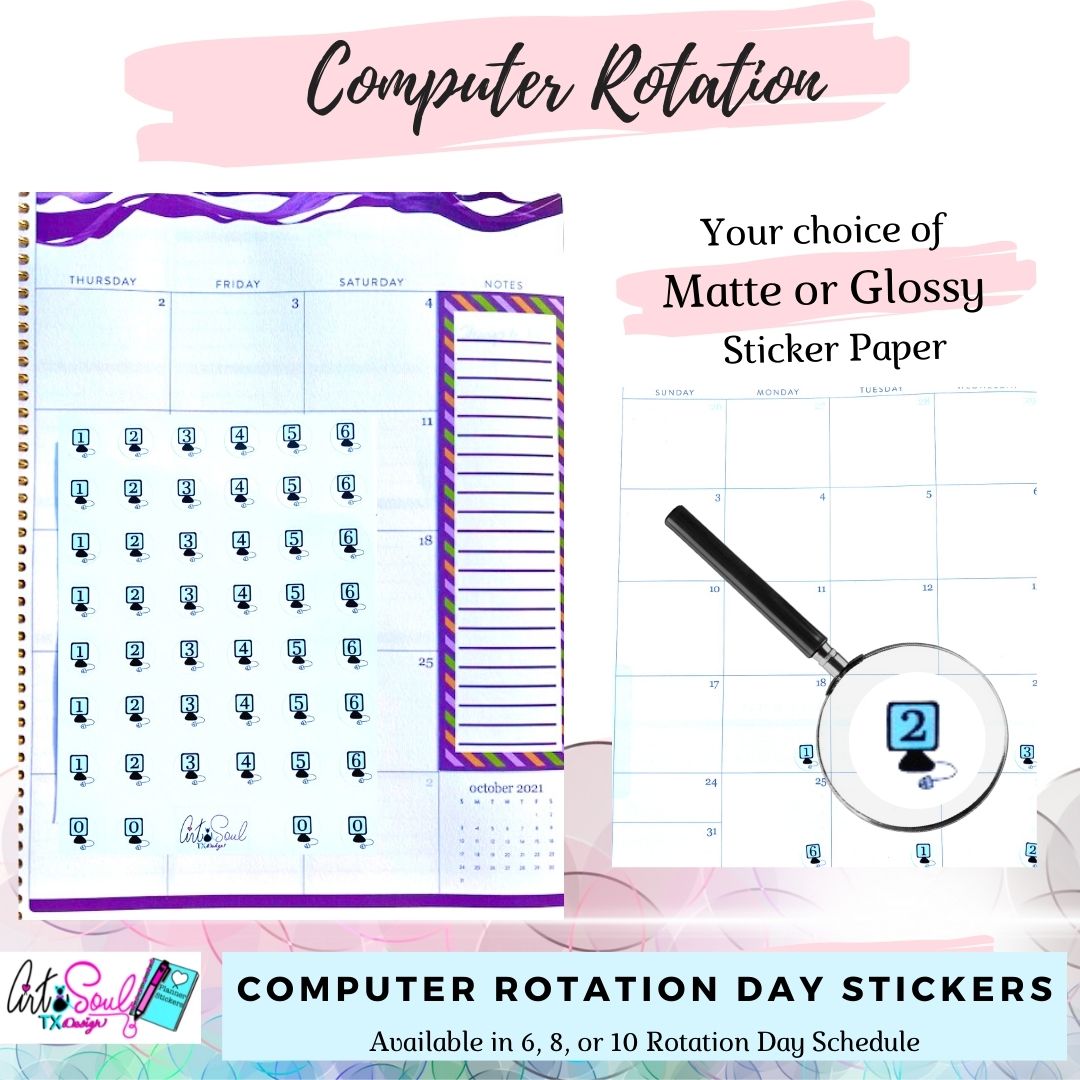 Computer Rotation Schedule Teacher Planner Sticker Sheet