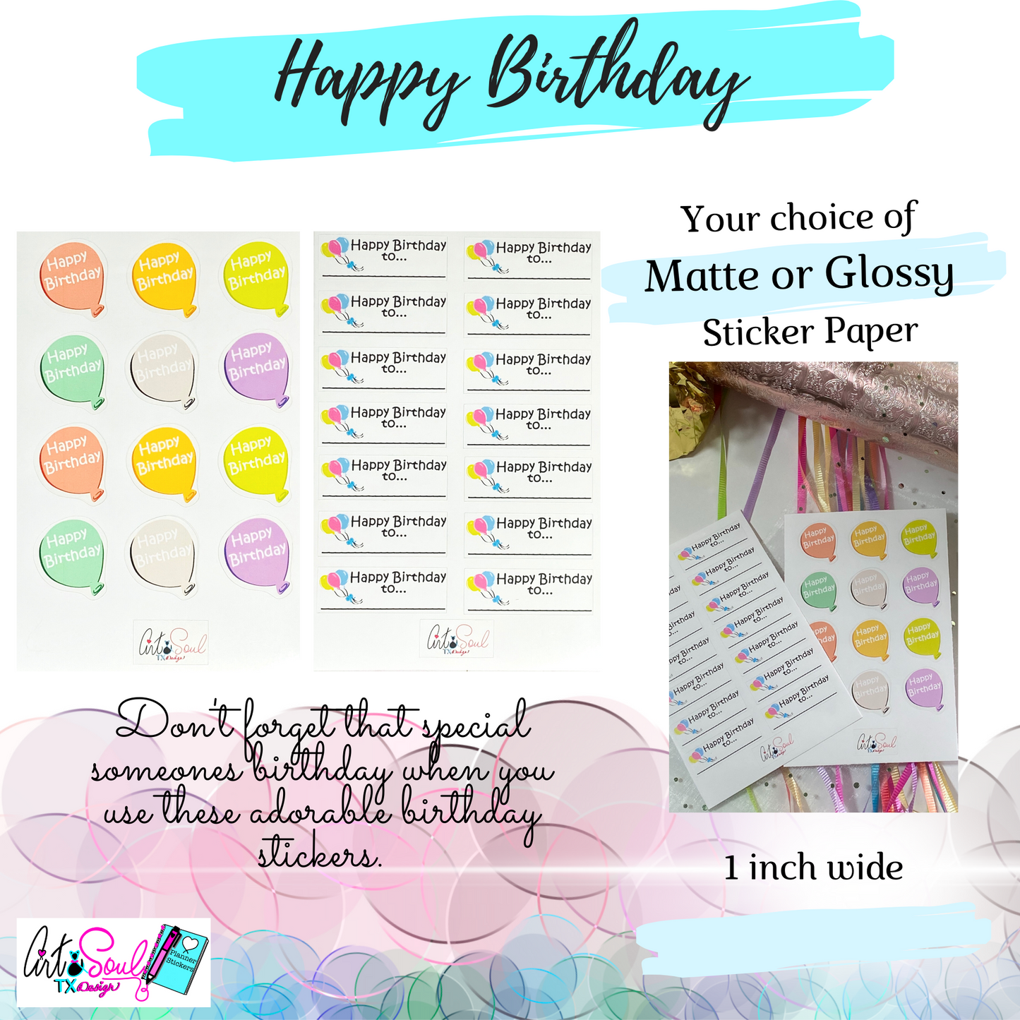 Happy Birthday Stickers, Balloon Stickers