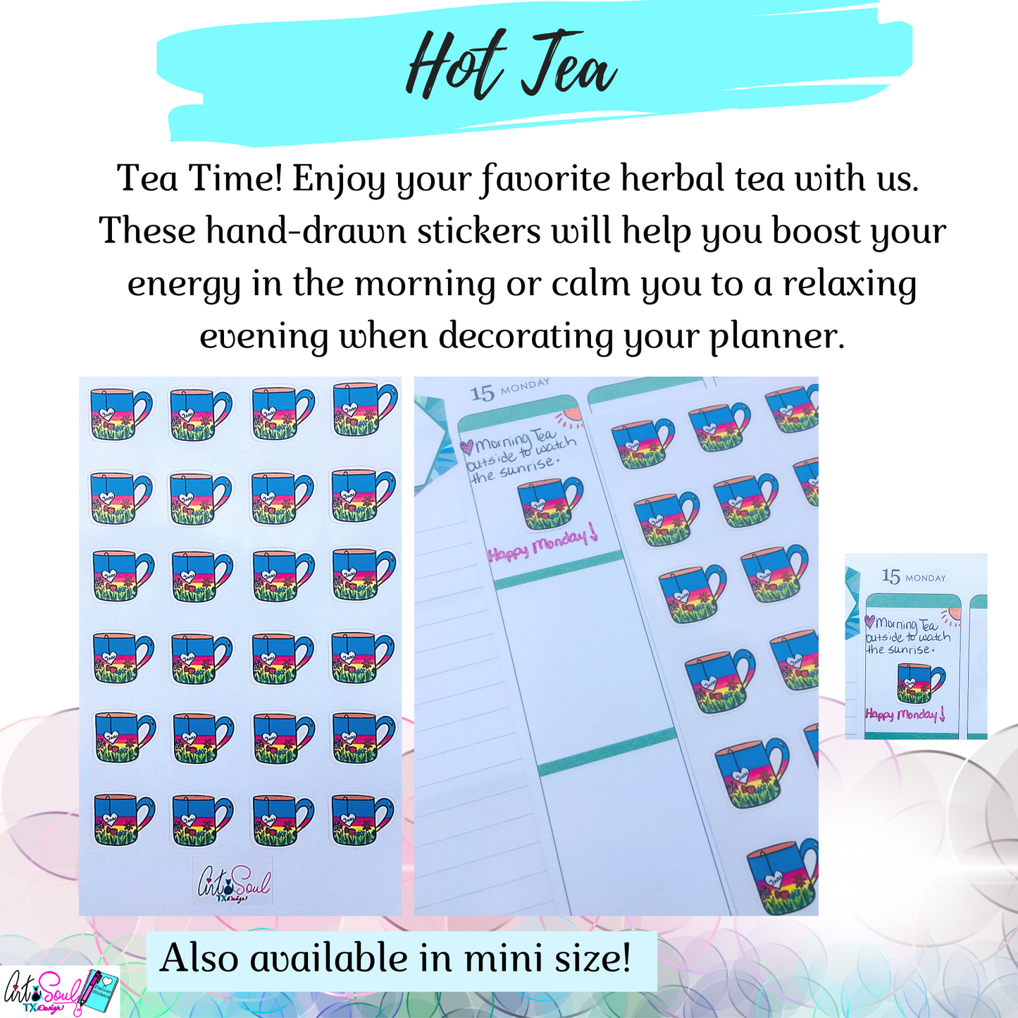 Hot Tea Planner Stickers, Café Stickers