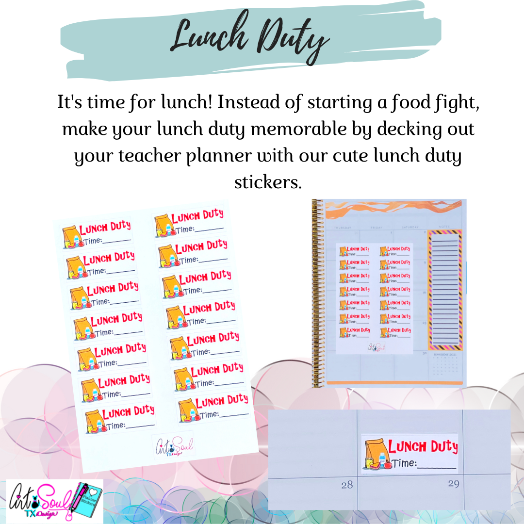 Teacher Lunch Duty Reminder Planner Stickers
