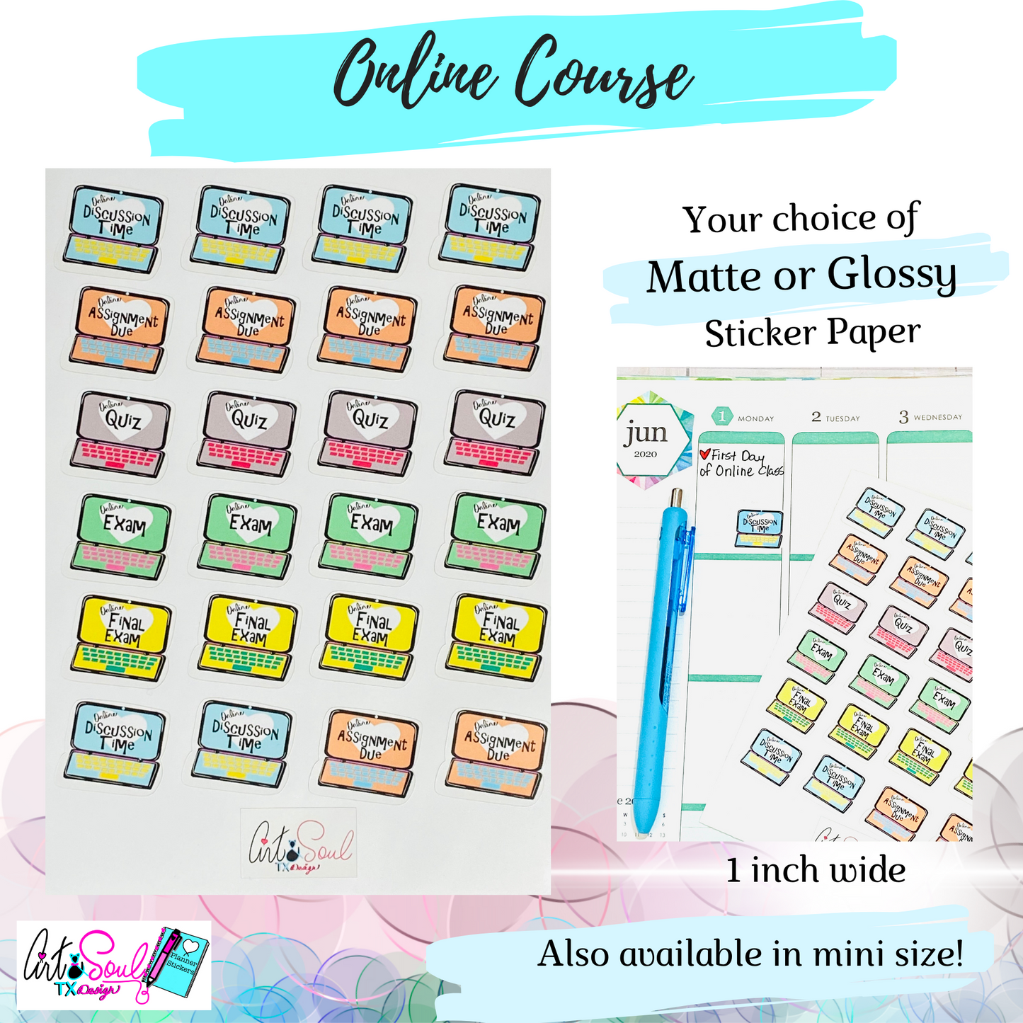 Online Course Study Stickers, Distance Learning Planner Sticker Sheet