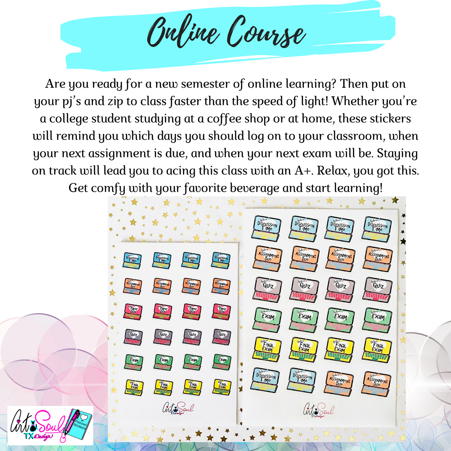 Online Course Study Stickers, Distance Learning Planner Sticker Sheet