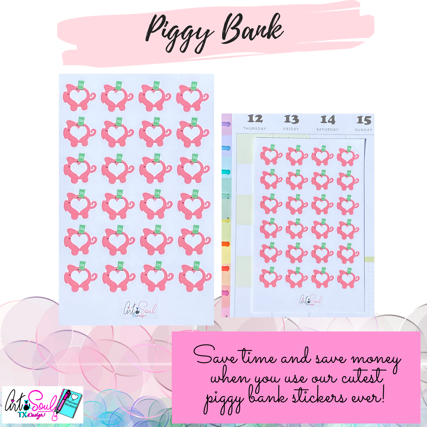 Piggy Bank Planner Stickers, Savings Tracker