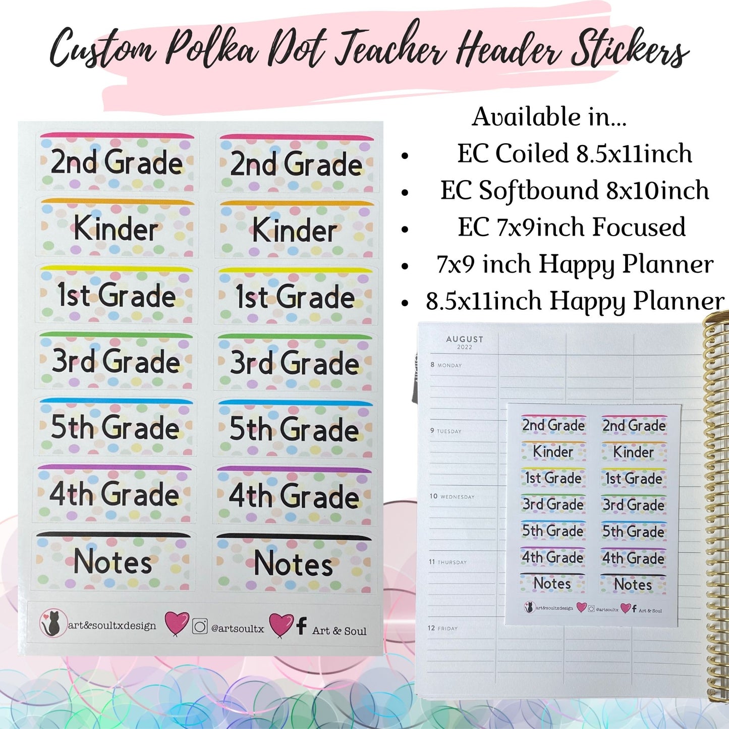 Custom Polka Dot Teacher Planner Headers