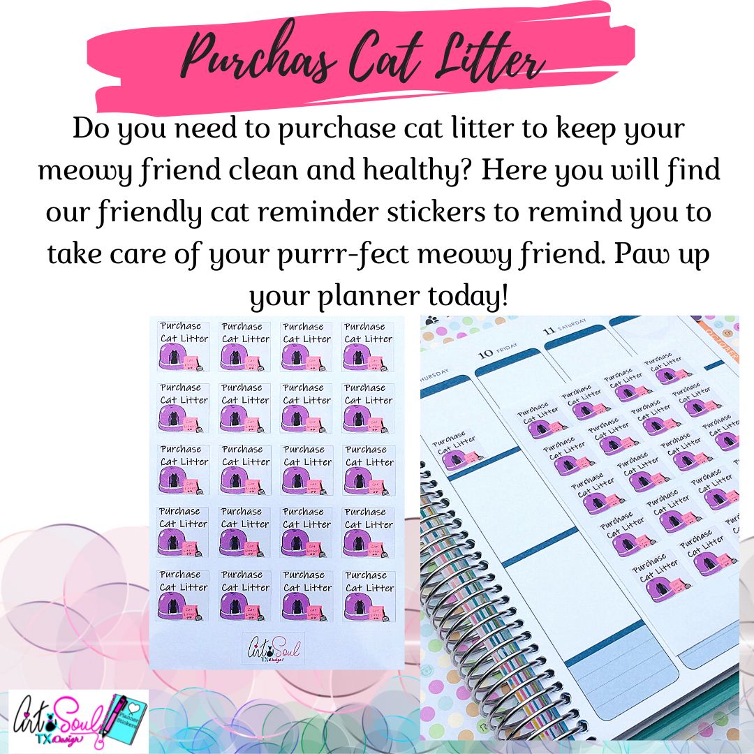 Purchase Cat Litter Planner Stickers, Cat Reminder Stickers