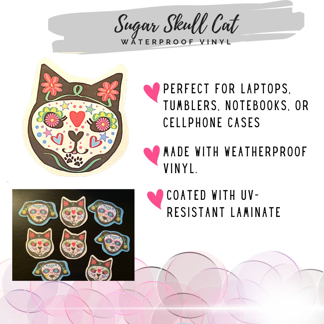 Sugar Skull Cat/Dog Vinyl Waterproof Sticker