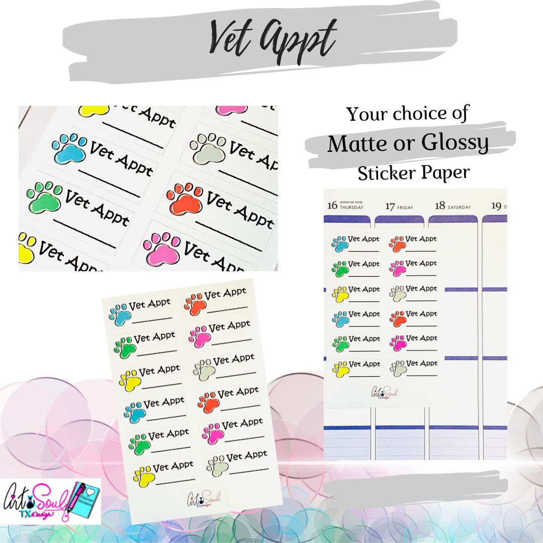 Veterinarian Appointment Stickers, Pet Planner Sticker Sheet