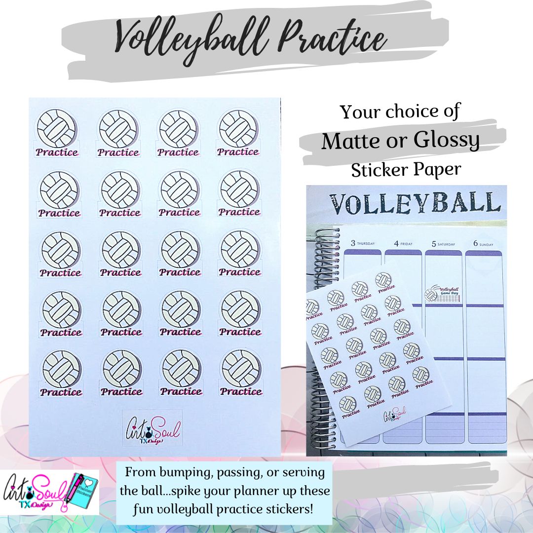 These Volleyball Practice planner stickers are available in matte or glossy sticker paper.