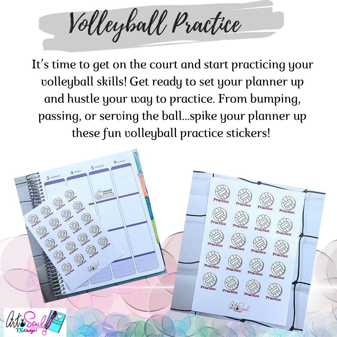 Volleyball Practice planning stickers on an Erin Condren planner.