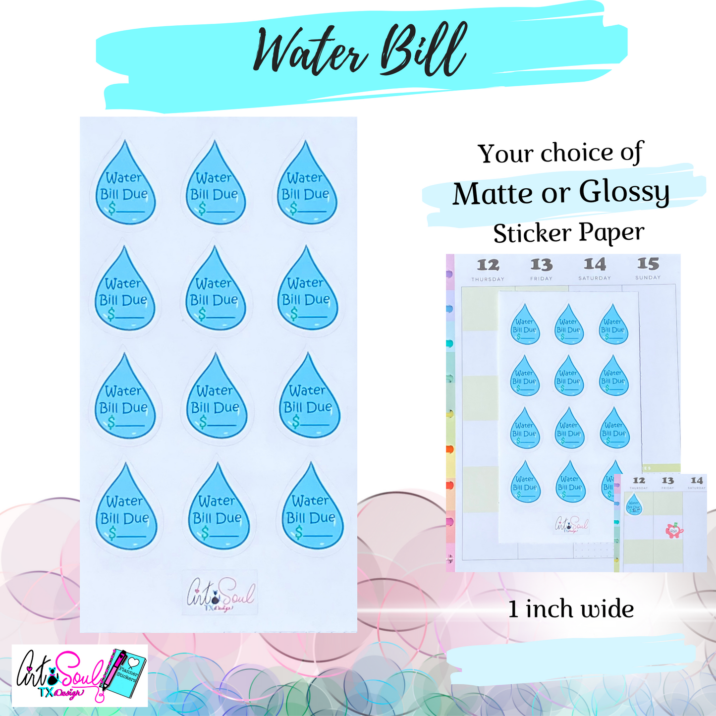 Water Bill Due Stickers, Expense Tracker Money Budget Sticker