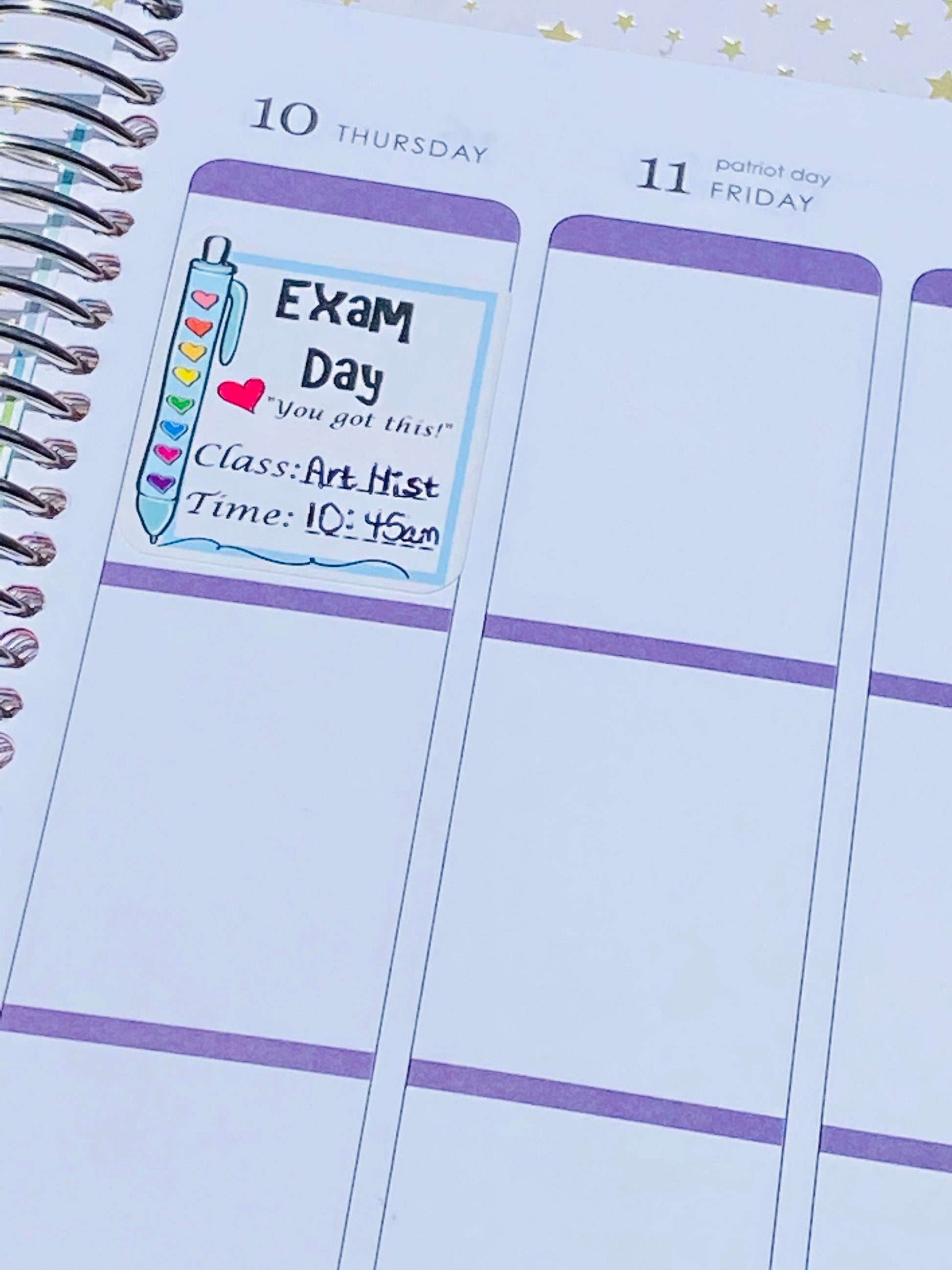 Each Exam Day sticker is 1.5 x 1.75 inches and contains space for you to write the time and subject name of your upcoming exam.