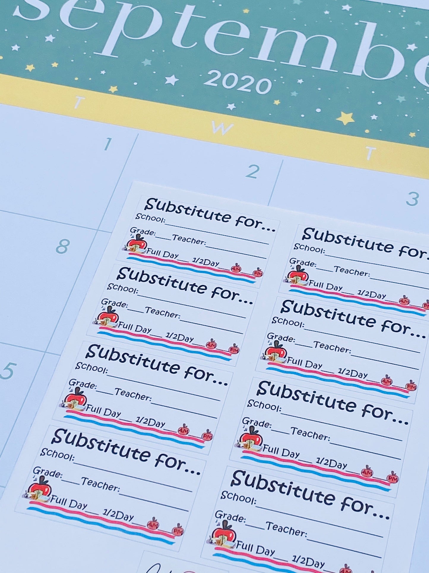 Substitute Teacher Planner Stickers