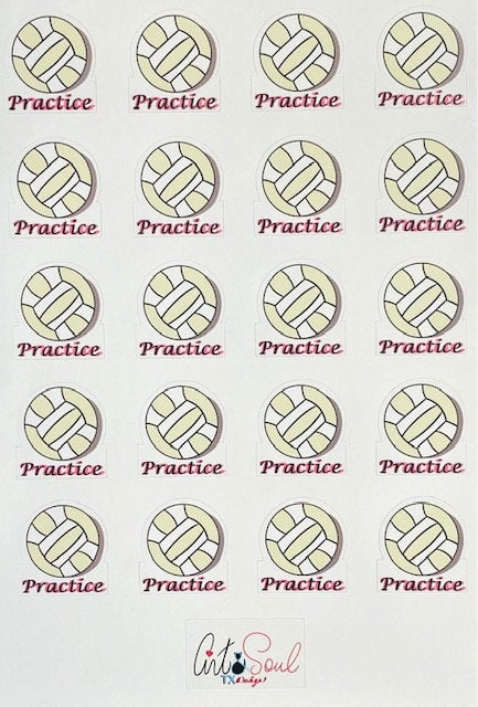 A close-up view of the Volleyball Practice planner stickers.